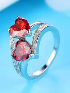 MYKI Silver-Plated CZ-Studded Adjustable Finger Ring