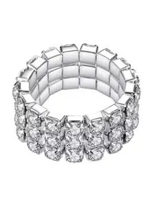 MYKI Silver-Plated AD Studded Adjustable Finger Ring