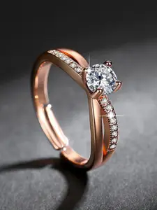 MYKI Rose Gold-Plated CZ-Studded Finger Ring