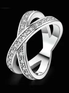 MYKI Silver-Plated CZ Studded Finger Ring