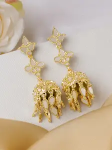 TEEJH Gold-Plated Oxidised Studded Dome Shaped Jhumkas Earrings