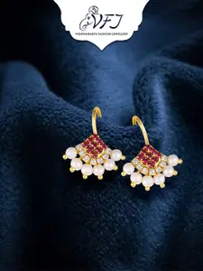 Vighnaharta Gold-Plated Artificial Beads Teardrop Shaped Bugadi Earrings