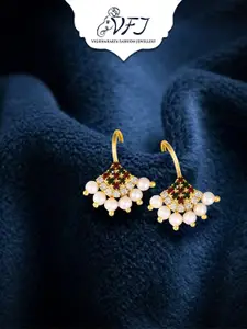 Vighnaharta Gold-Plated Stone-Studded & Pearls Bugadi Earrings