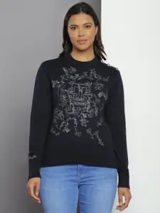 Tommy Hilfiger Pure Cotton Floral  Embroidered Pullover Sweatshirts