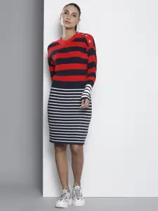 Tommy Hilfiger Colourblocked And Striped Jumper Dress