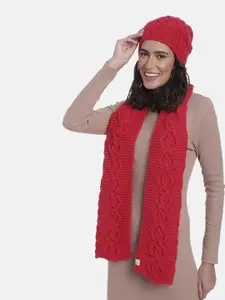 Magic Needles Women Solid Acrylic Beanie with Scarf