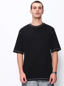 Bewakoof Black Drop-Shoulder Sleeves Oversized Cotton T-shirt