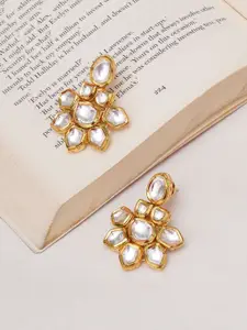 Ruby Raang Gold-Plated Kundan Floral Drop Earrings