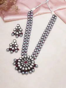 Ruby Raang Rhodium-Plated Kundan-Studded Necklace & Earrings