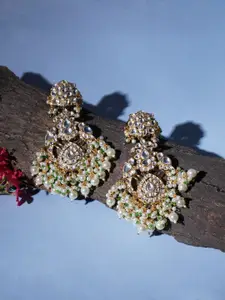 Ruby Raang Gold-Plated Kundan Studded Classic Chandbalis Earrings
