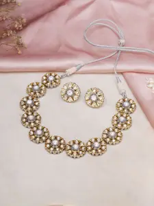 Ruby Raang Silver-Plated & Kundan Studded Necklace & Earrings