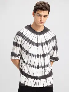 Snitch White Tie and Dye Dyed Monochrome Cotton Oversized T-shirt