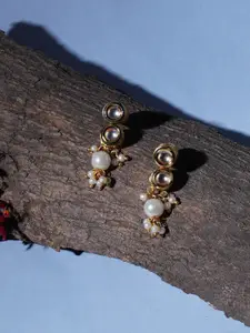 Ruby Raang Gold-Plated Kundan Studded Classic Pearl Drop Earrings