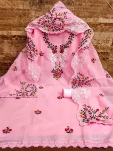 KALINI Floral Embroidered Art Silk Unstitched Dress Material