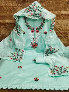 KALINI Floral Embroidered Art Silk Unstitched Dress Material
