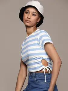 The Roadster Lifestyle Co. Striped Pure Cotton Cut Outs Slim Fit T-shirt