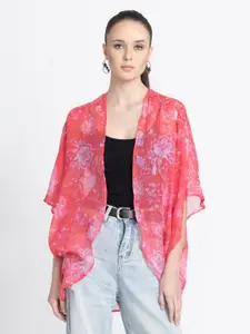 SHAYE Floral Printed Front Open Pure Cotton Shrug