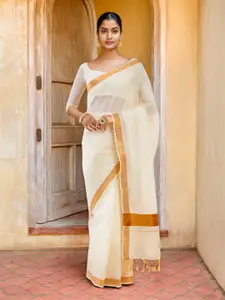 Soch Off-White & Gold Zari Pure Cotton Kasavu Saree