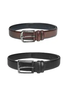 ZEVORA Men Pack Of 2 Textured Leather Formal Belt