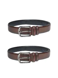 ZEVORA Men Set Of 2 Textured Leather Slim Belt