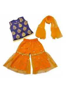BAESD Girls Ethnic Woven Design Straight Top & Sharara With Dupatta