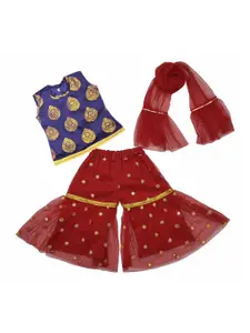 BAESD Girls Ethnic Motifs Woven Design Sleeveless Top With Mirror Work Sharara & Dupatta