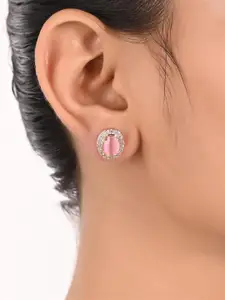 RATNAVALI JEWELS Rose Gold-Plated Oval Studs Earrings