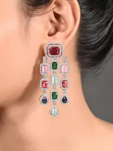 RATNAVALI JEWELS Silver-Plated Geometric Drop Earrings