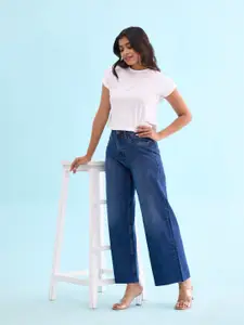 Go Colors Women High-Rise Light Fade Cotton Wide Jeans