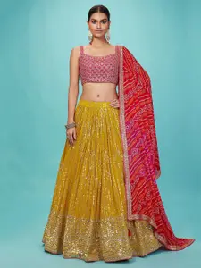 FABPIXEL Embroidered Thread Work Semi-Stitched Lehenga & Unstitched Blouse With Dupatta