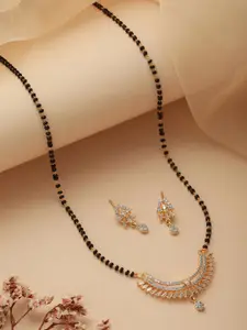 Jazz and Sizzle Gold-Plated AD-Studded & Beaded Mangalsutra With Earrings
