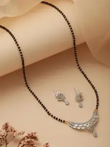Jazz and Sizzle Rhodium-Plated AD Stone-Studded & Beaded Mangalsutra & Earrings