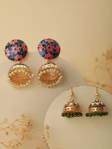 Jazz and Sizzle Set Of 2 Gold-Plated Artificial Beads Dome Shaped Jhumkas Earrings