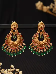 Jazz and Sizzle Gold-Plated Stone-Studded & Beaded Contemporary Chandbalis Earrings
