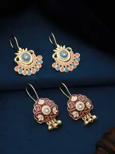 Jazz and Sizzle Set Of 2 Gold-Plated Stone-Studded Classic Drop Earrings