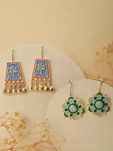 Jazz and Sizzle Set Of 2 Gold-Plated Stone-Studded Contemporary Drop Earrings