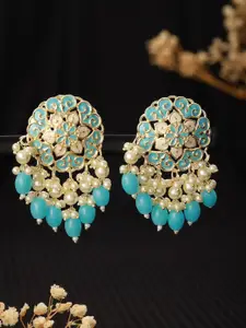 Jazz and Sizzle Gold-Plated Kundan Studded Contemporary Drop Earrings