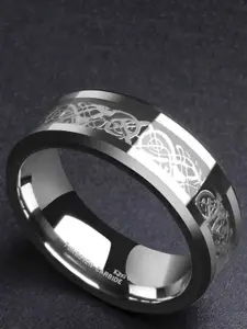 MEENAZ Men Set Of 2 Silver Plated Stainless Steel Finger Ring