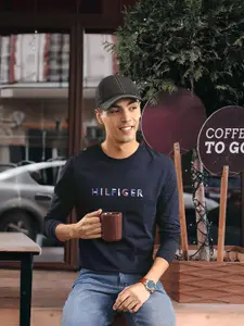Tommy Hilfiger Pure Cotton Slim Fit Brand Logo Printed Full Sleeves Casual T-shirt