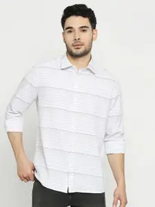 Solemio Comfort Horizontal Striped Twill Pure Cotton Slim Fit Casual Shirt