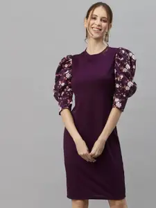 Ziva Fashion Mock Neck Puff Sleeve Sheath Dress