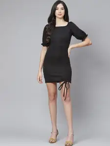 Ziva Fashion Ruched Square Neck Mini Bodycon Dress