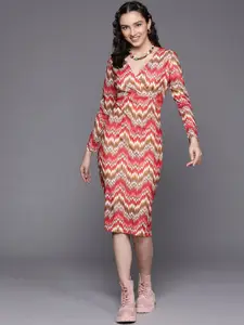 Ziva Fashion Abstract Printed Long Sleeves Bodycon Dress