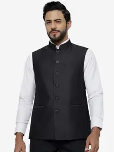 JADE BLUE Mandarin Collar Woollen Nehru Jacket