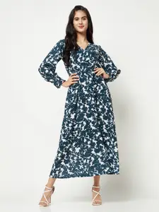 Crimsoune Club Abstract Printed Puff Sleeve Smocked Fit & Flare Dress