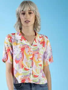 ONLY Floral Printed Lapel Collar Boxy -Fit Crop Casual Shirt