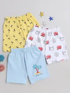BUMZEE Boys Pack Of 3 Conversational Printed Mid-Rise Cotton Shorts