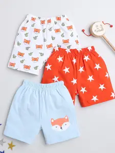 BUMZEE Infant Boys Pack Of 3 Conversational Printed Mid-Rise Cotton Shorts