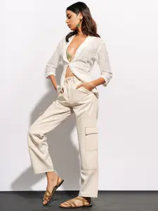 FREAKINS Women Off White Cotton Clean Look Straight Fit High-Rise Cropped Jeans