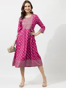 KALINI Pink Ethnic Motifs A-line Ethnic Dress